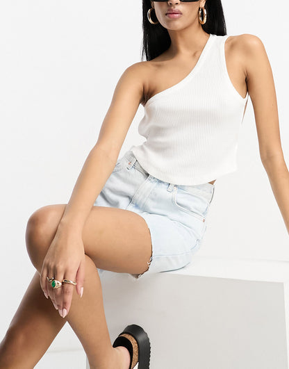 ASOS DESIGN asymmetric strappy top in rib in white