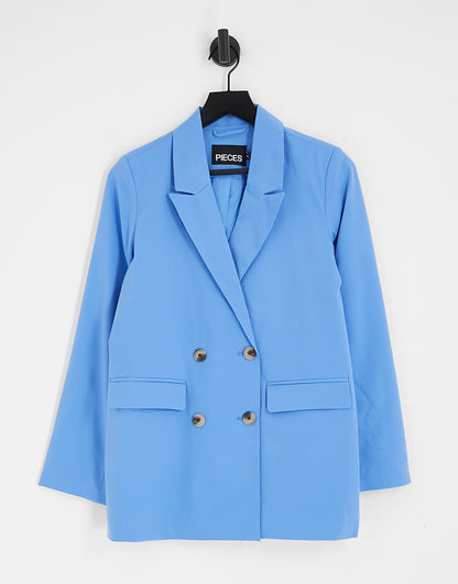 Pieces double breasted blazer co-ord in blue