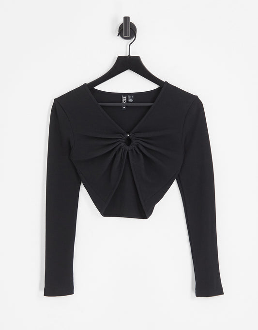 Pieces Petite exclusive ring front detail top in black