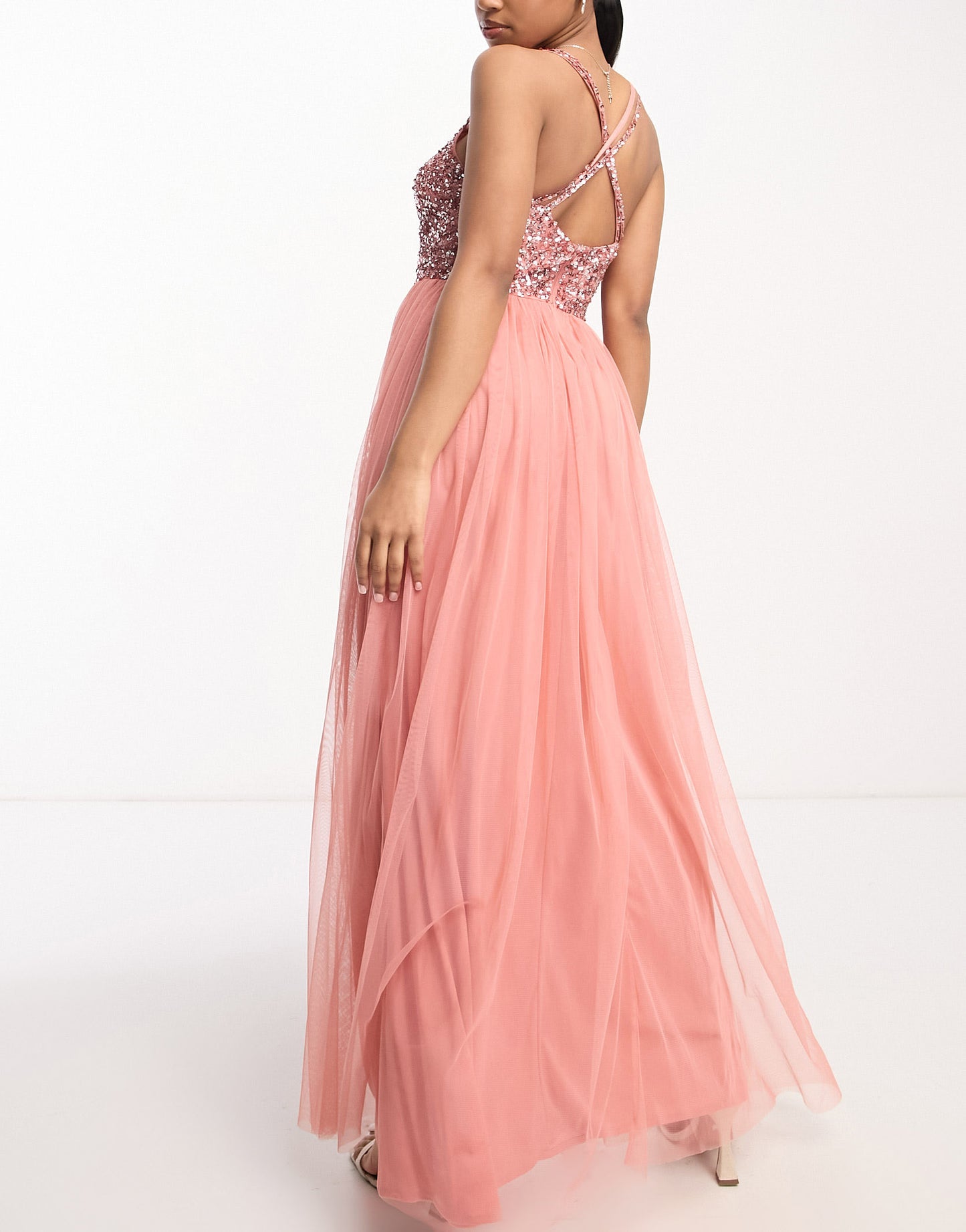 Maya cross back delicate sequin maxi dress in pink