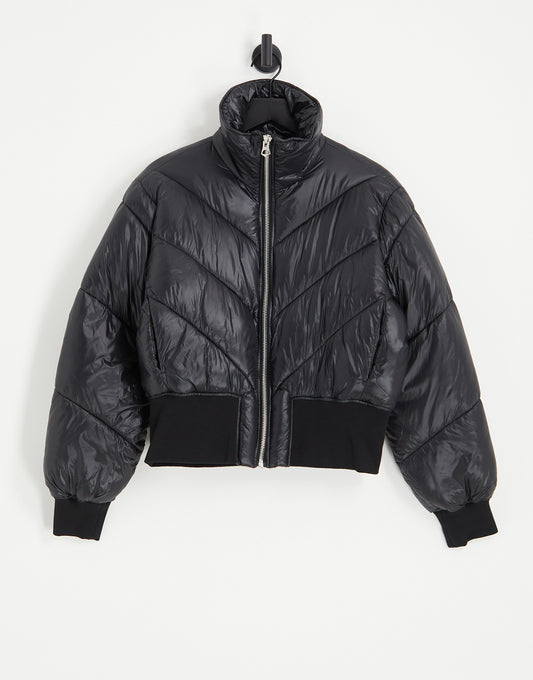 Weekday Wield chevron puffer jacket in black