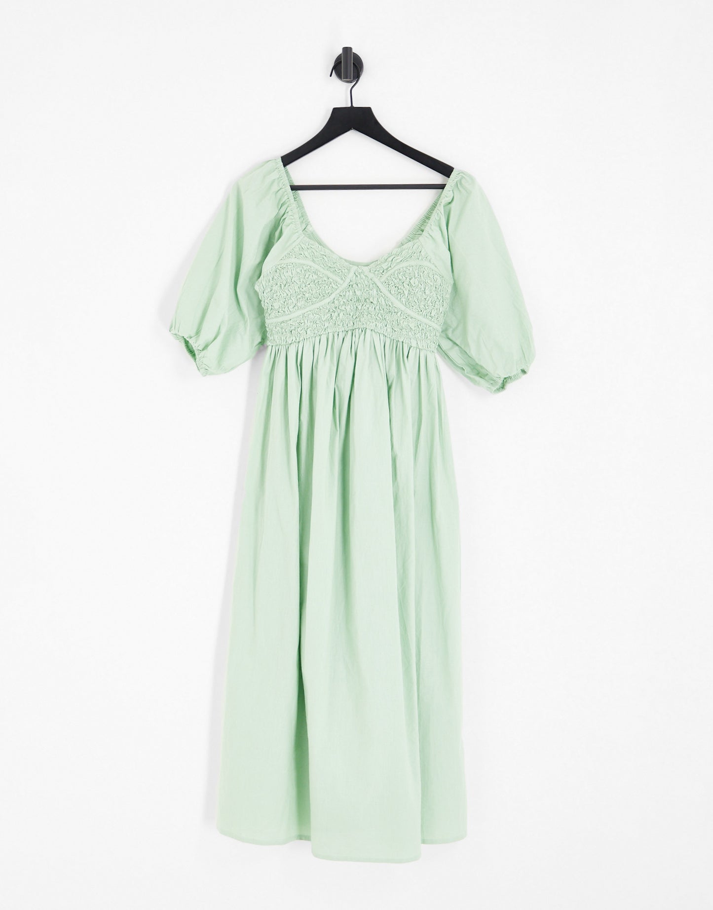 ASOS DESIGN cotton shirred corset midi dress in sage green