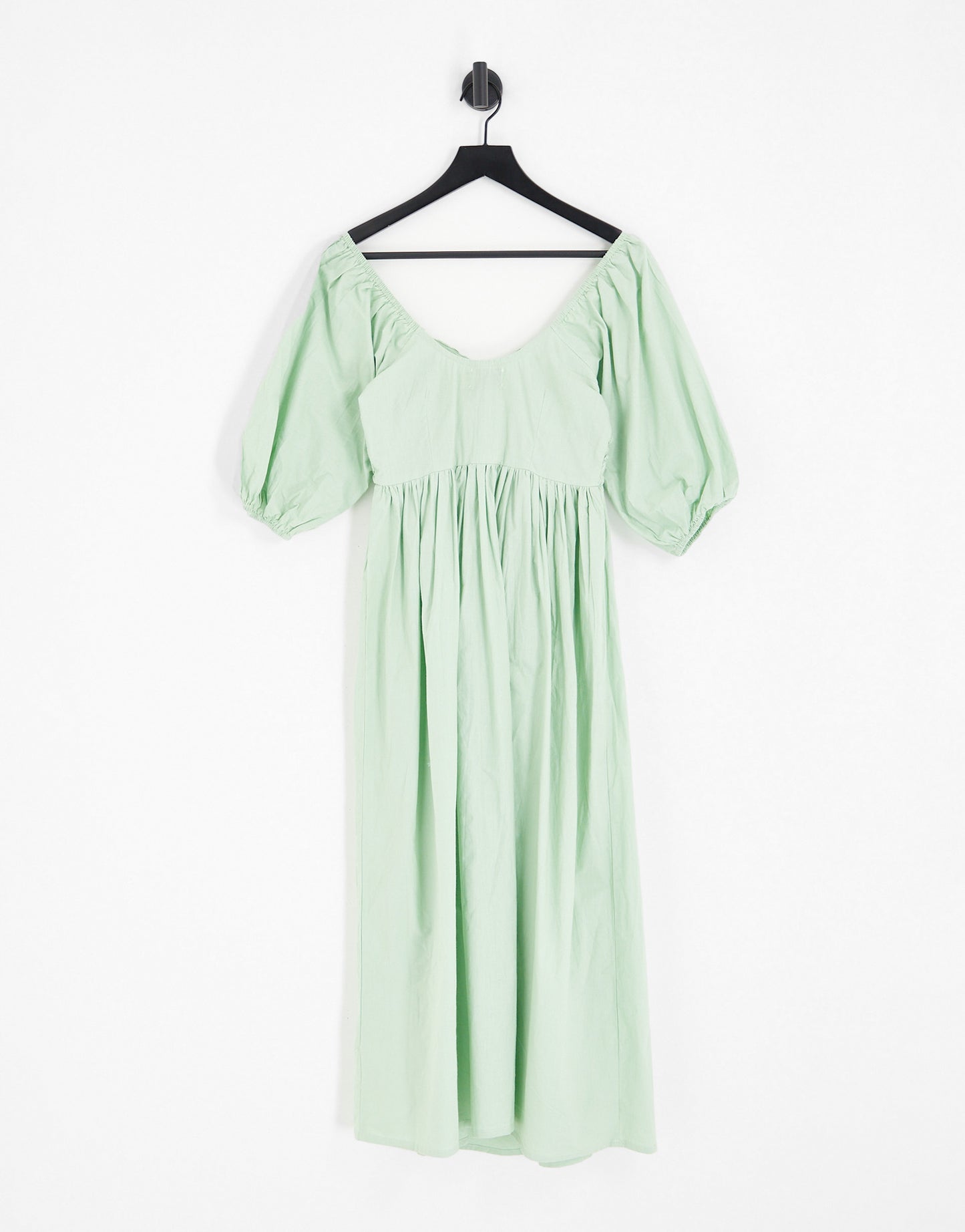 ASOS DESIGN cotton shirred corset midi dress in sage green