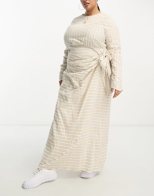 ASOS DESIGN Curve textured maxi dress with wrap skirt yellow stripe