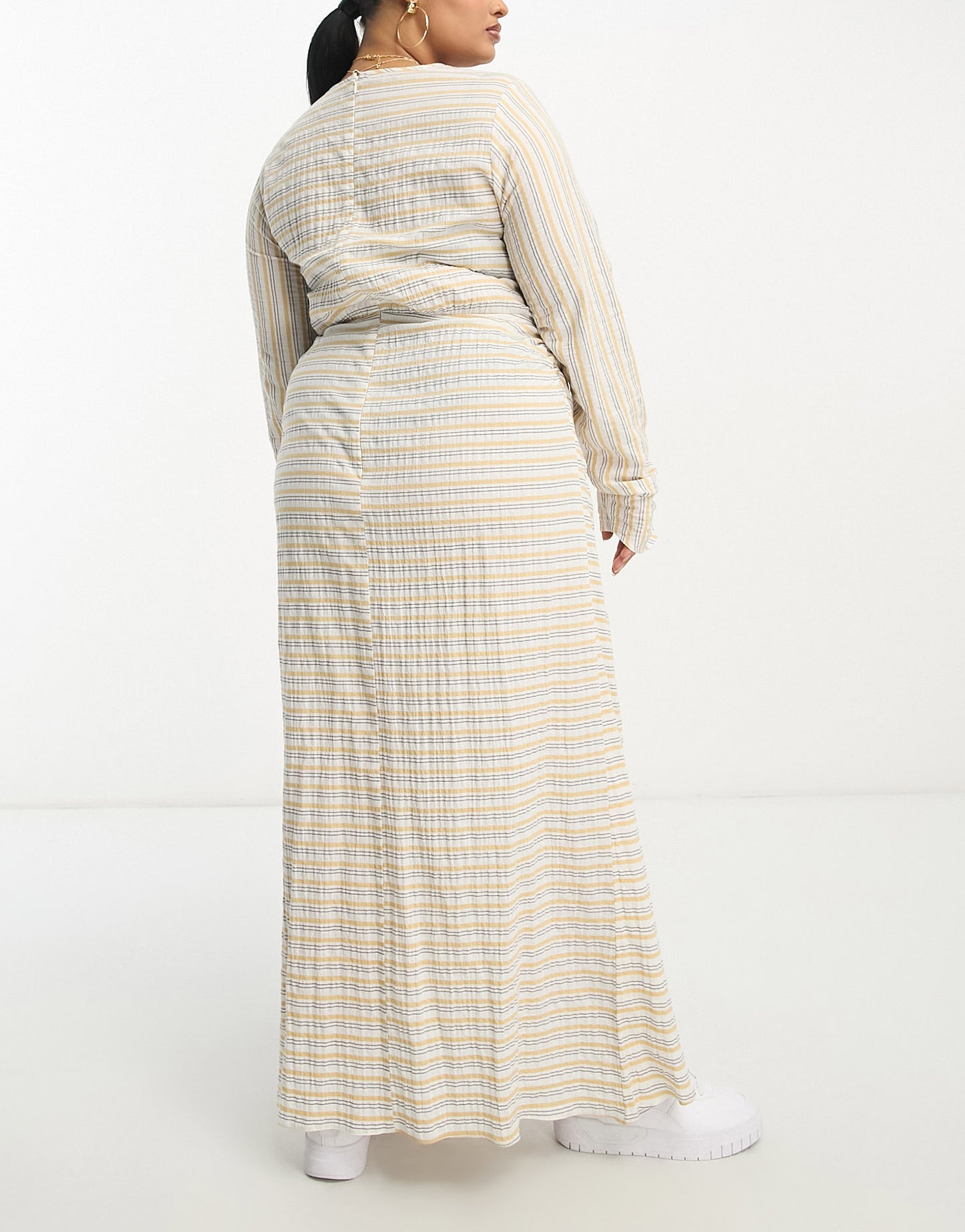 ASOS DESIGN Curve textured maxi dress with wrap skirt yellow stripe