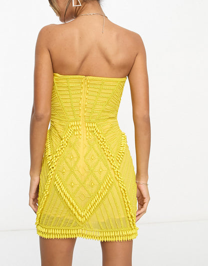 ASOS DESIGN embellished bandeau mini dress in yellow