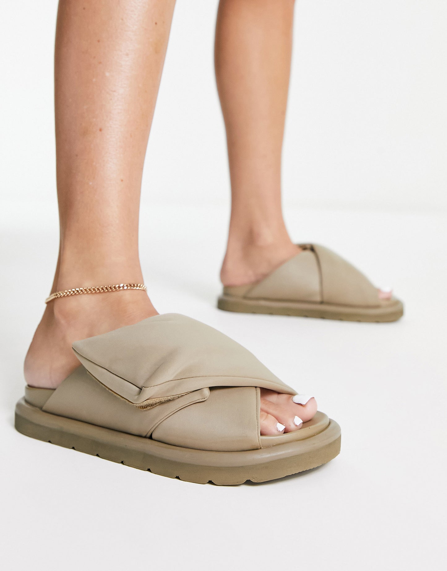 ASOS DESIGN Fibres padded flat sandal in light khaki