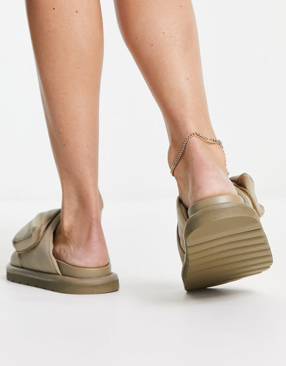 ASOS DESIGN Fibres padded flat sandal in light khaki