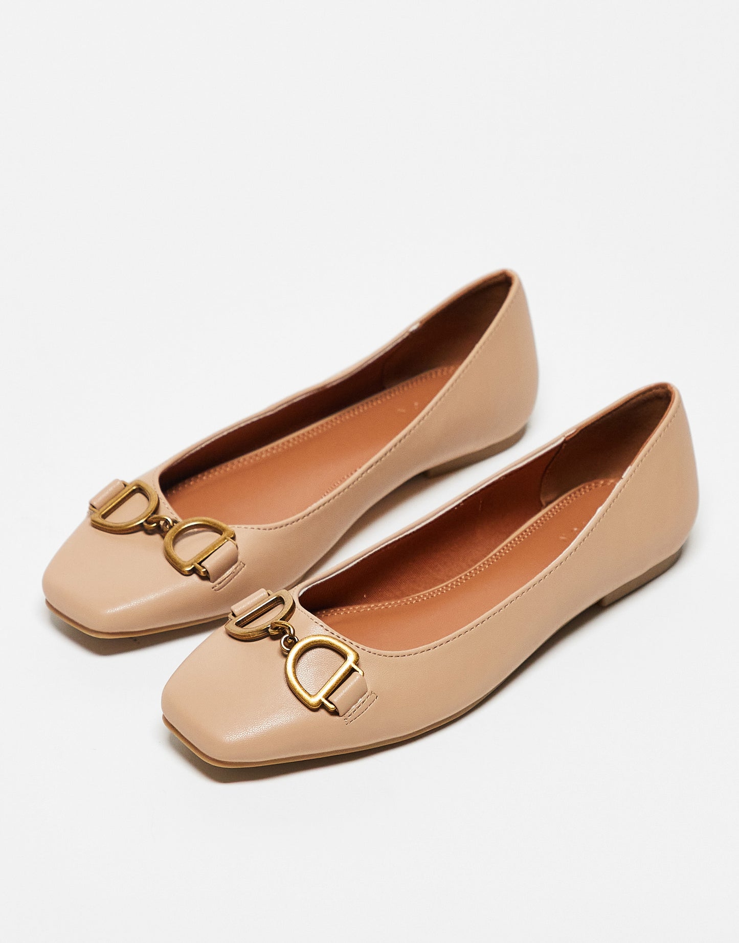 ASOS DESIGN Leighton square toe ballet flats in beige