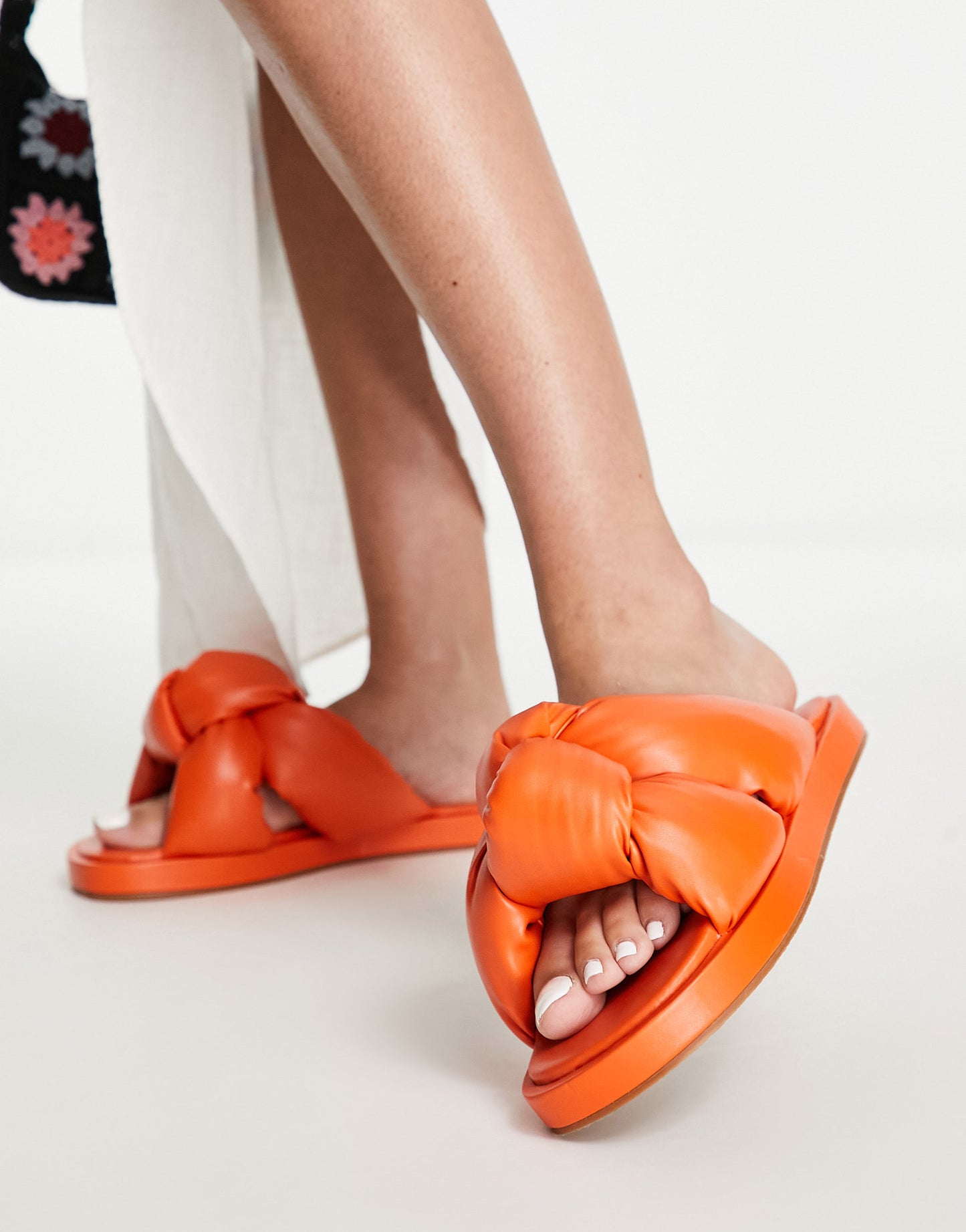 Simmi London Vetta padded sliders in orange pu