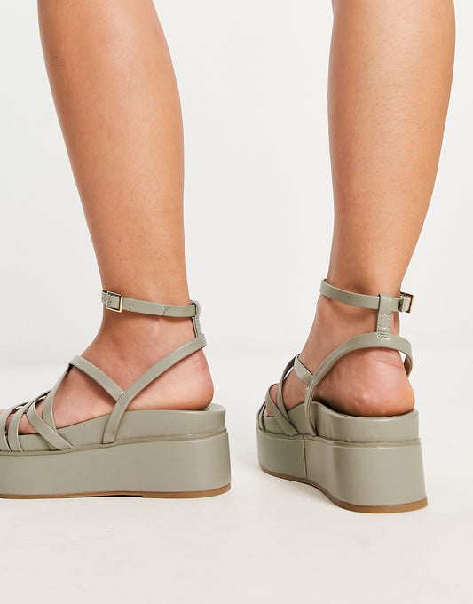 ASOS DESIGN Wide Fit Taurus strappy flatform sandals in sage green