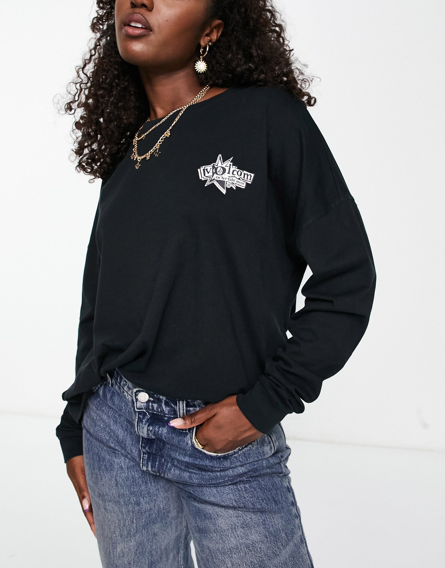 Volcom werking doubles long sleeve sweatshirt in black