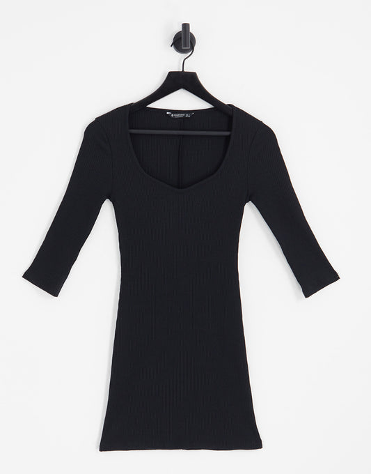 Stradivarius v neck knitted mini dress in black