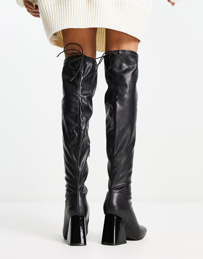 New Look over knee heeled boots in black