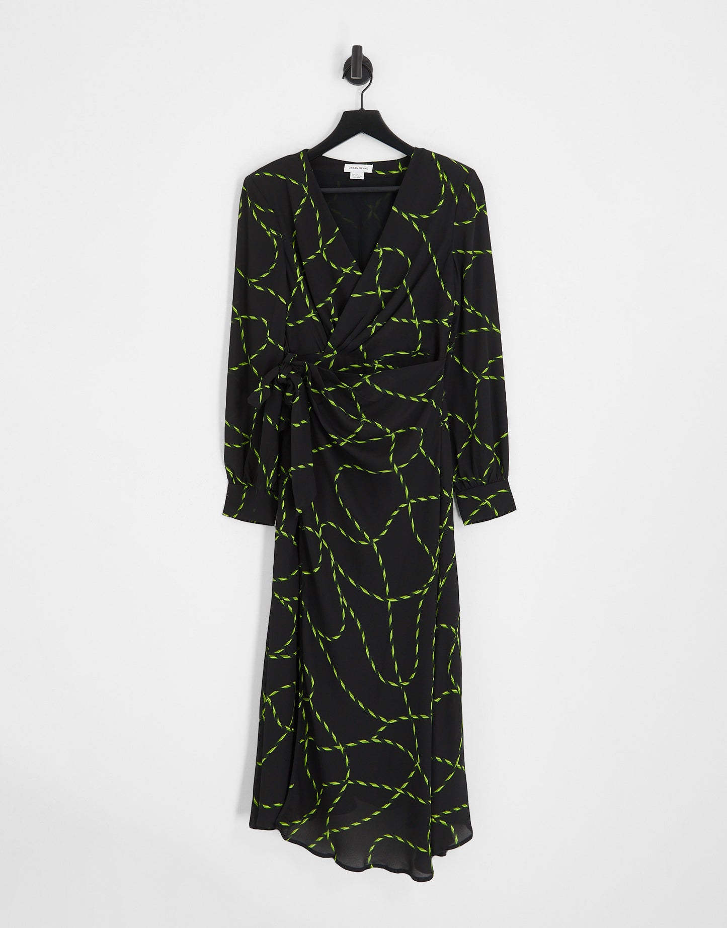 Urban Revivo long sleeve abstract print midi dress in black