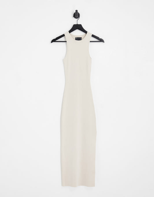 ASOS DESIGN knitted racer midi dress in stone