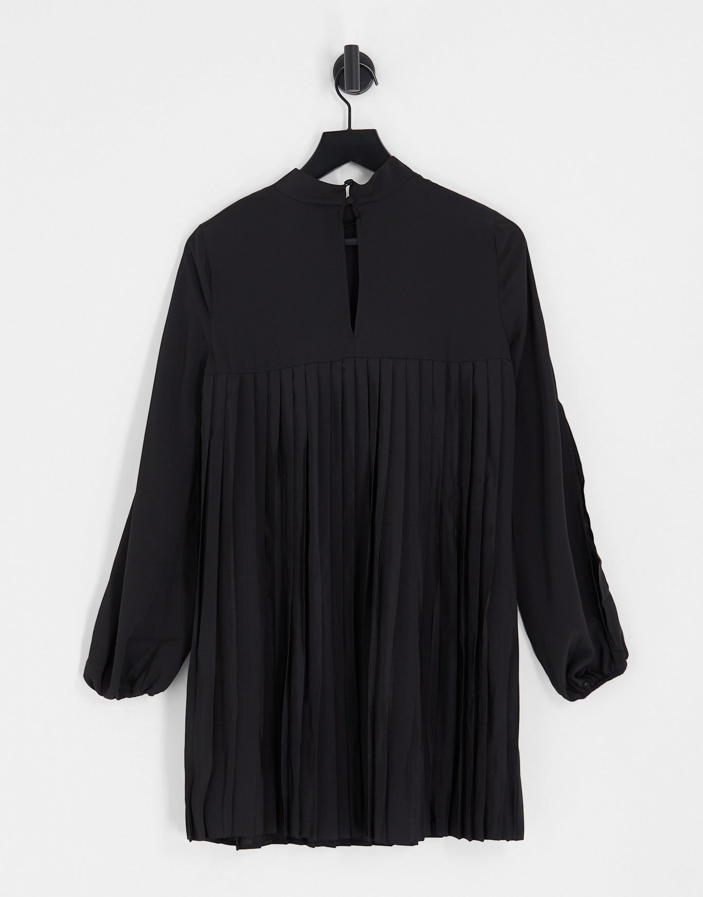 ASOS DESIGN high neck pleated trapeze mini dress with split sleeves in black