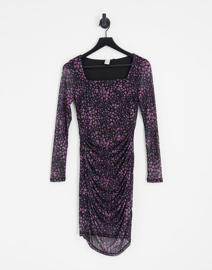 Y.A.S emla long sleeve dress in black and purple print