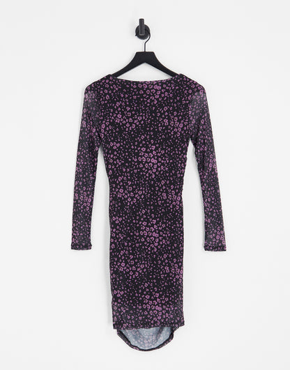 Y.A.S emla long sleeve dress in black and purple print