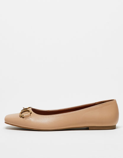 ASOS DESIGN Wide Fit Leighton square toe ballet flats in beige