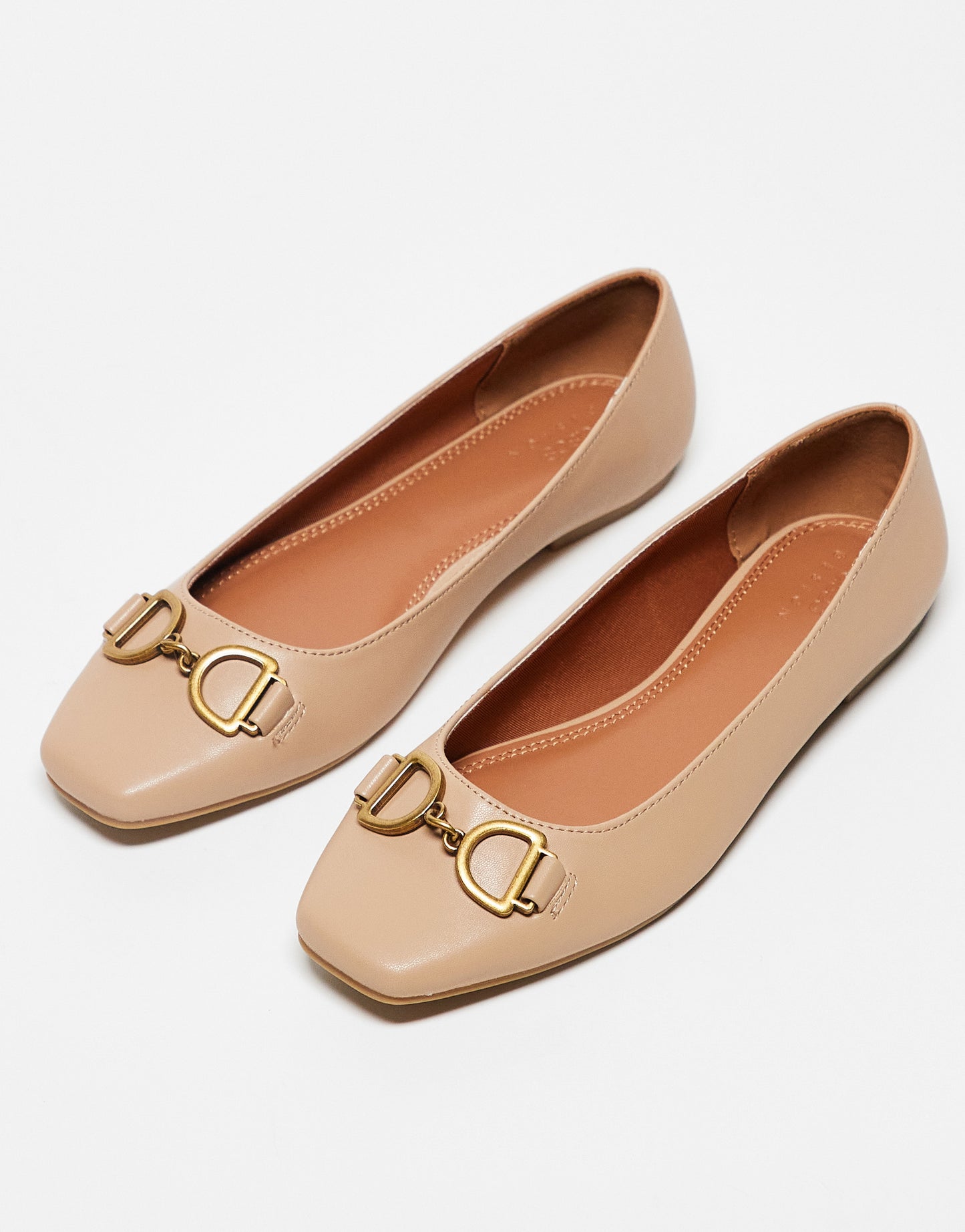 ASOS DESIGN Wide Fit Leighton square toe ballet flats in beige