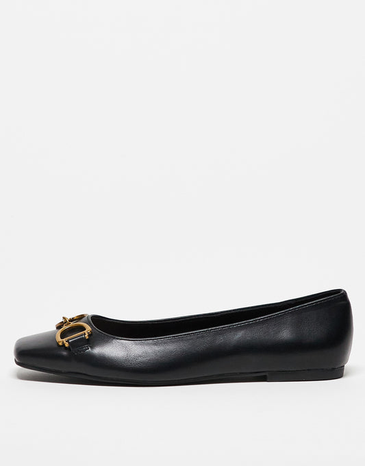 ASOS DESIGN Wide Fit Leighton square toe ballet flats in black