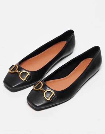 ASOS DESIGN Wide Fit Leighton square toe ballet flats in black