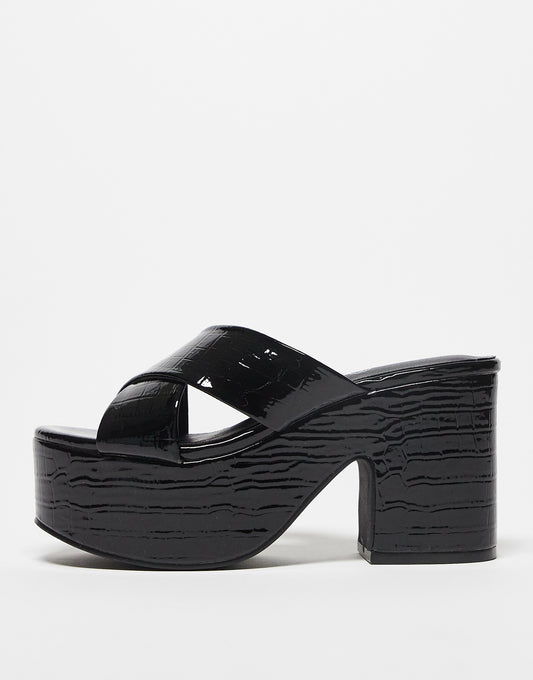 Daisy Street Exclusive platform heeled sandals in black