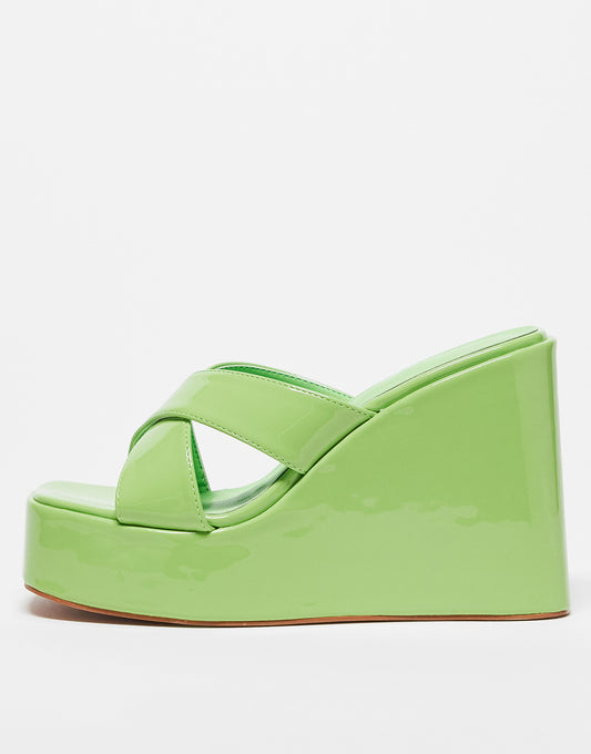 Daisy Street wedge crossover mule in green