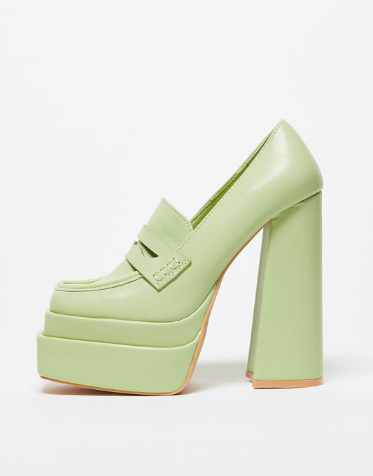 Daisy Street Exclusive double platform heeled loafers in lime