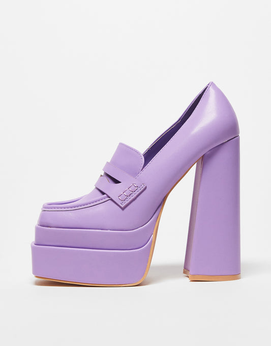 Daisy Street Exclusive double platform heeled loafers in purple