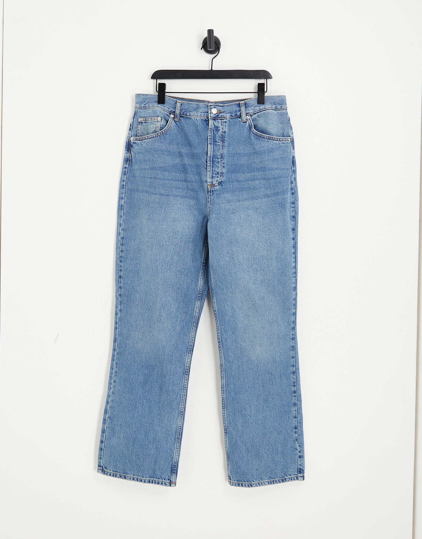 Topshop Curve straight Kort jeans in mid blue