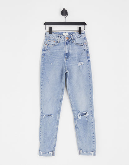 River Island Tall high rise ripped jeans in light blue