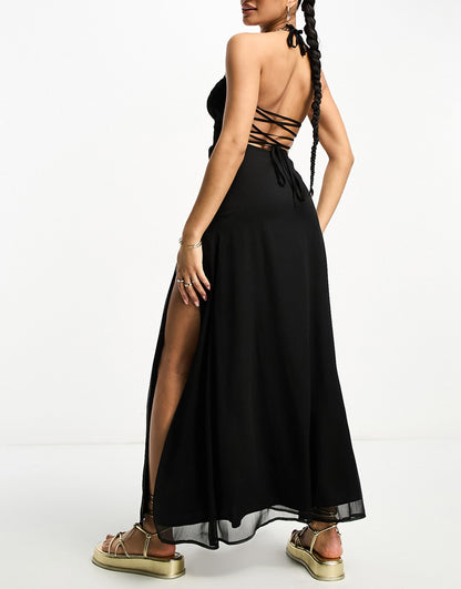 ASYOU halter neck maxi dress in black