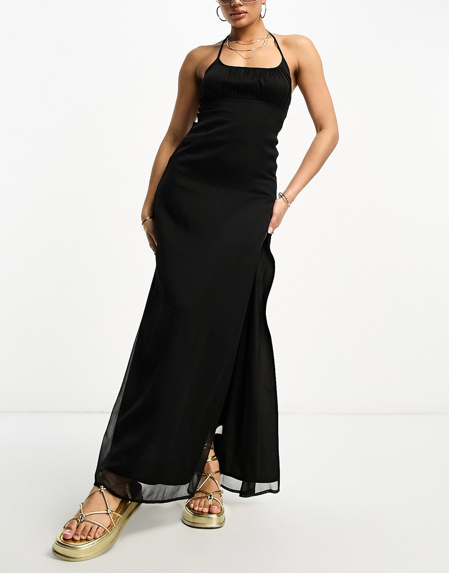 ASYOU halter neck maxi dress in black