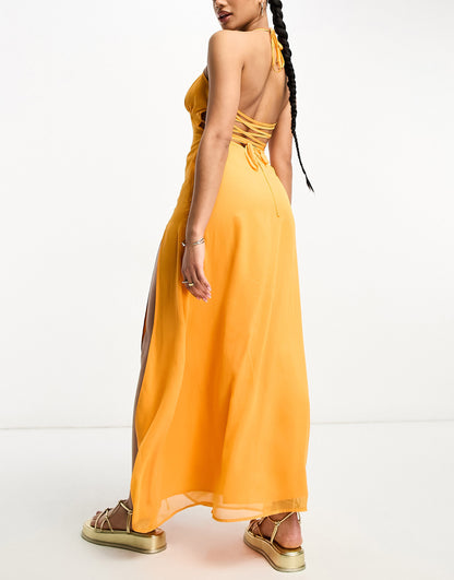 ASYOU halter neck maxi dress in orange