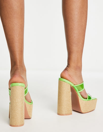 Public Desire Carley raffia platforms in green