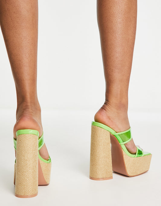 Public Desire Carley raffia platforms in green