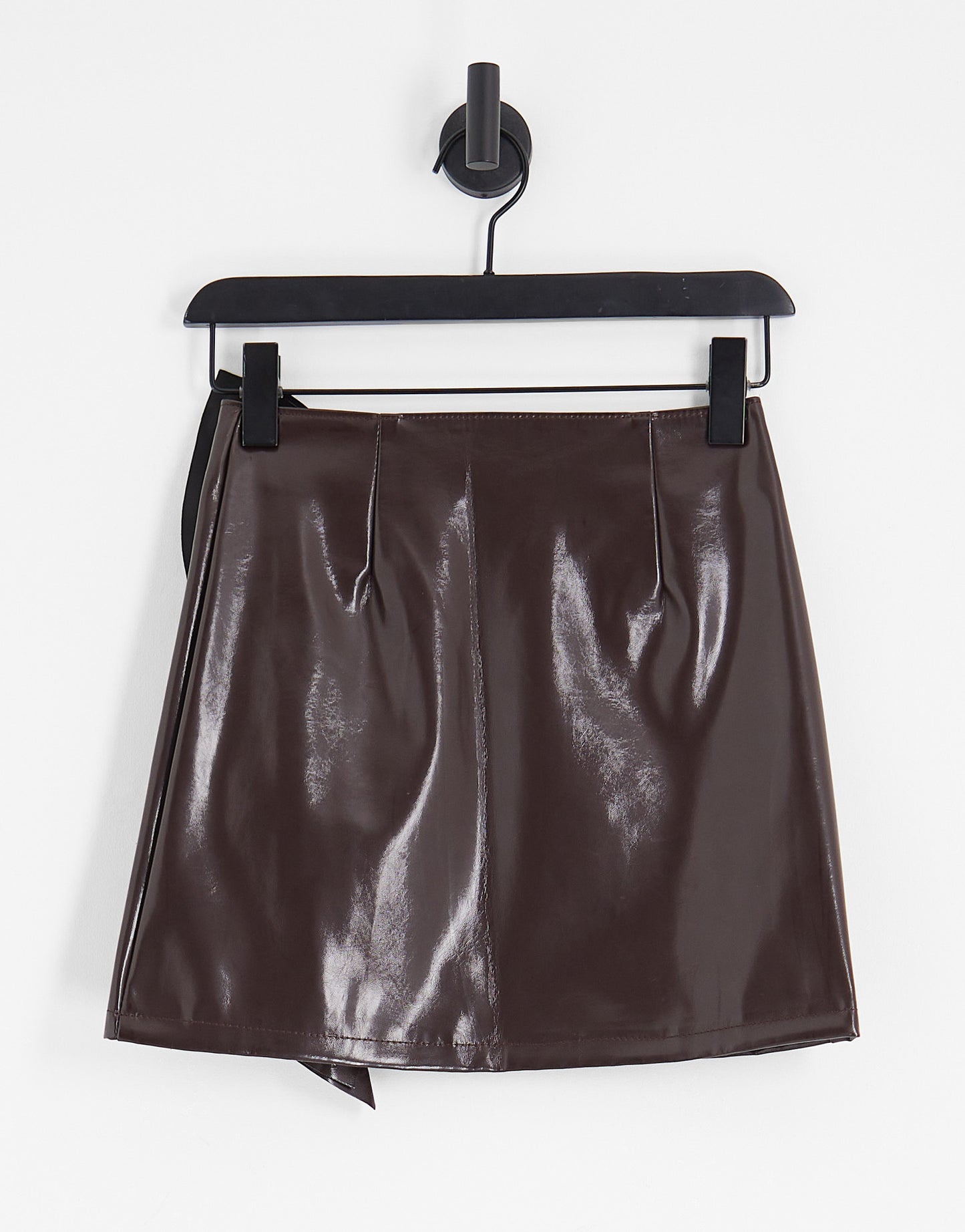 ASOS DESIGN Tall bonded faux leather mini skirt with frill detail in chocolate