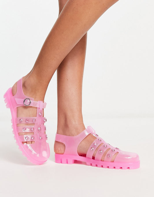 COLLUSION clear rubber diamante jelly shoe in pink