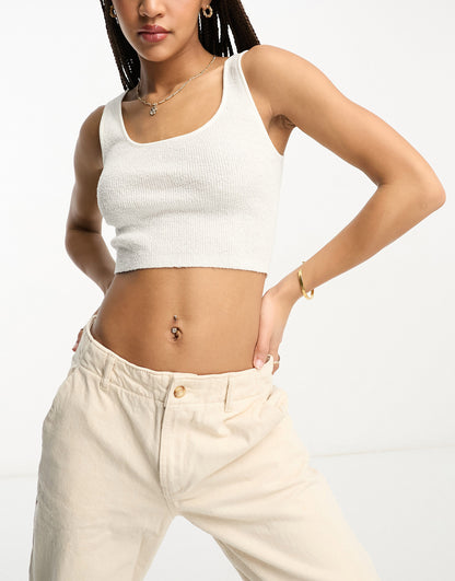 ASOS DESIGN crop knitted top with scoop neck in cream