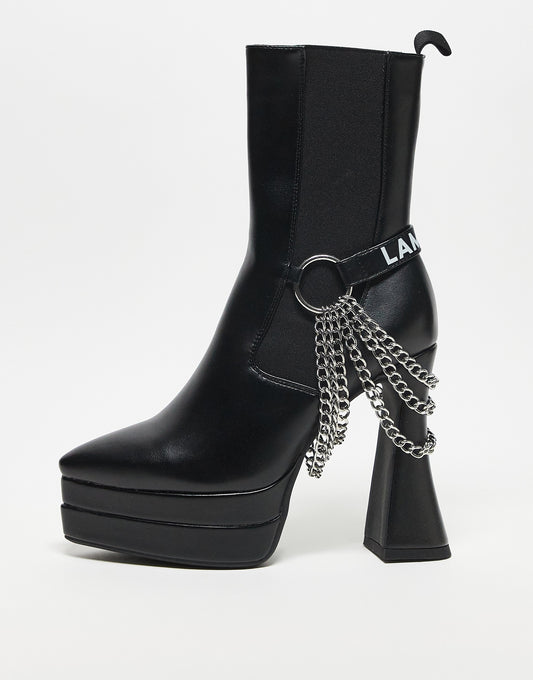 Lamoda Crown heeled platform boots with chain detail in black