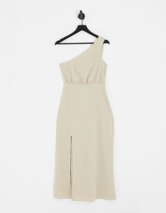 Vila one shoulder slit maxi dress in champagne