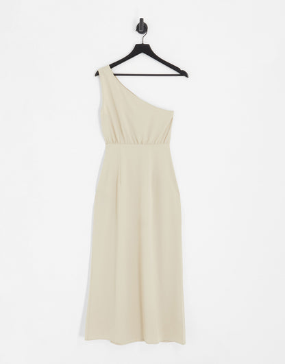 Vila one shoulder slit maxi dress in champagne