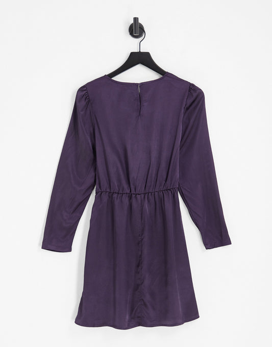 Vila tie detail satin mini dress in purple