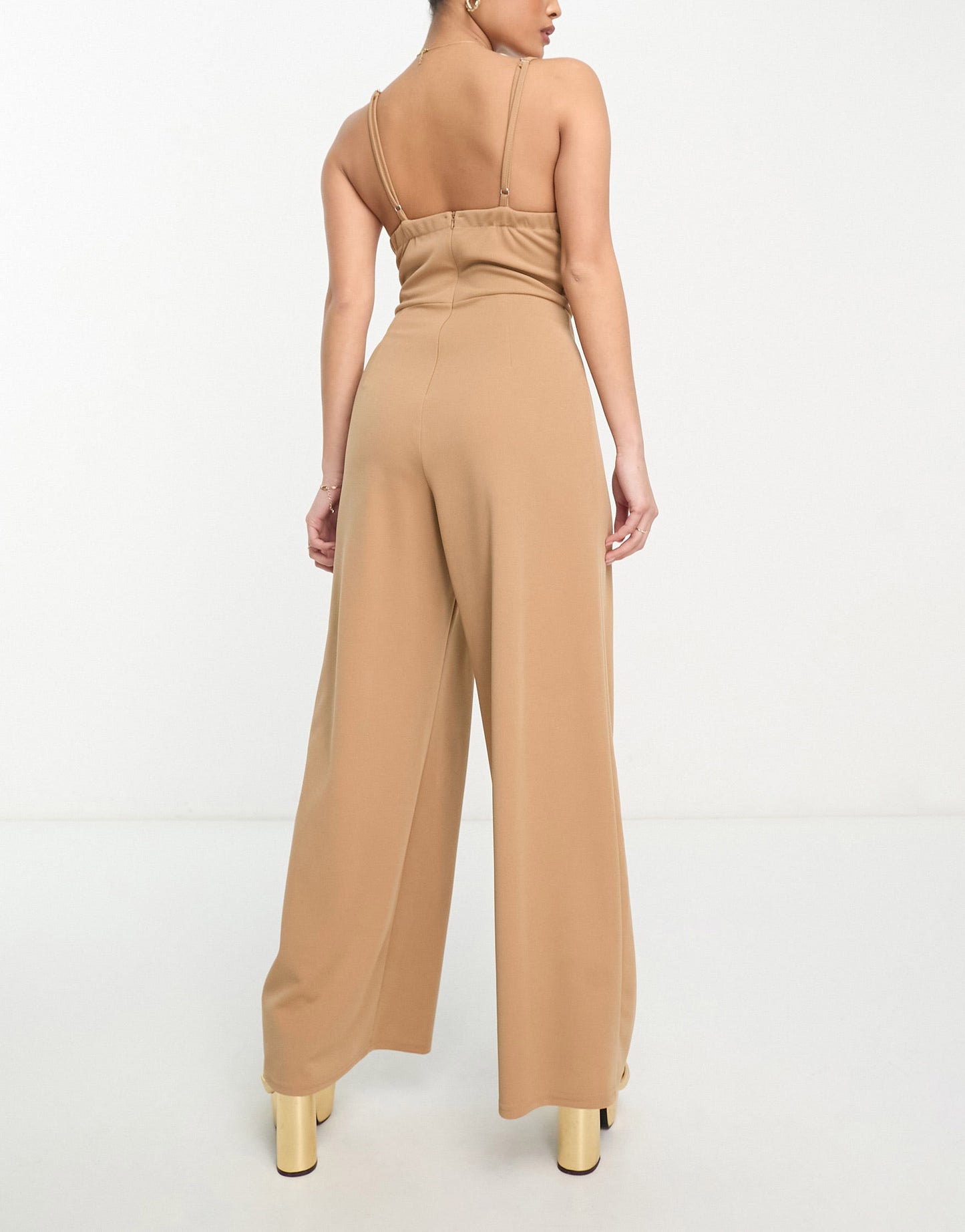 Jaded Rose Petite cami wide leg jumpsuit with bust detail in mocha