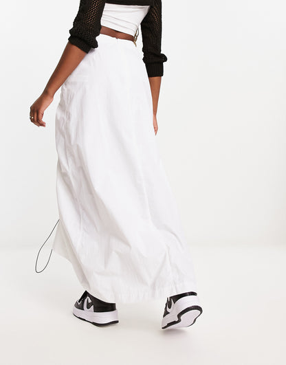 ASOS DESIGN ruched maxi cargo skirt in white