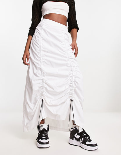 ASOS DESIGN ruched maxi cargo skirt in white