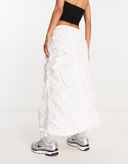 COLLUSION ruched utility  midi skirt in white