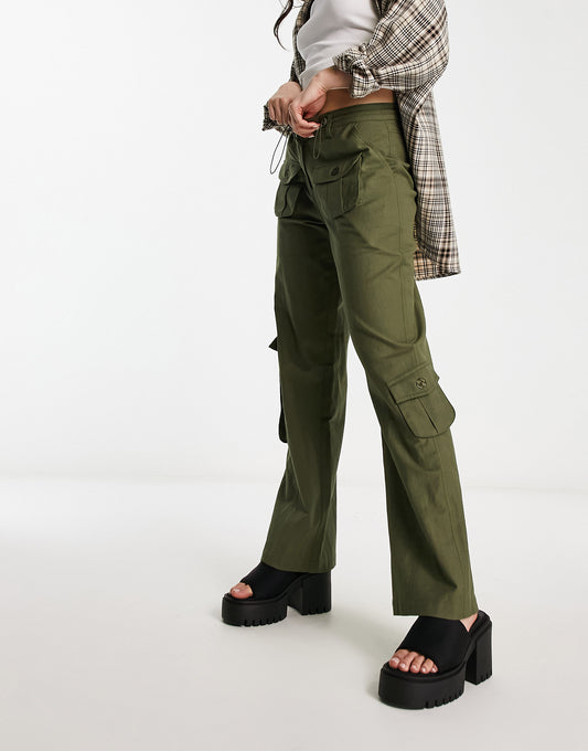 Reclaimed Vintage linen cargo trousers in khaki